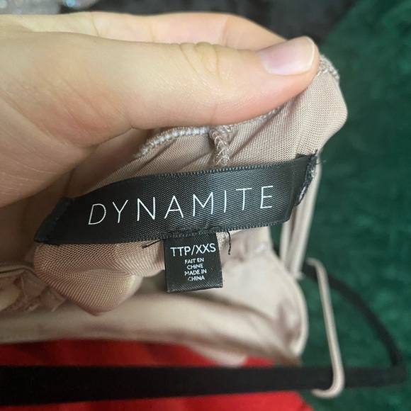 Beige Dynamite Mini Dress With Slip and rhinestone Netting - Picture 7 of 8